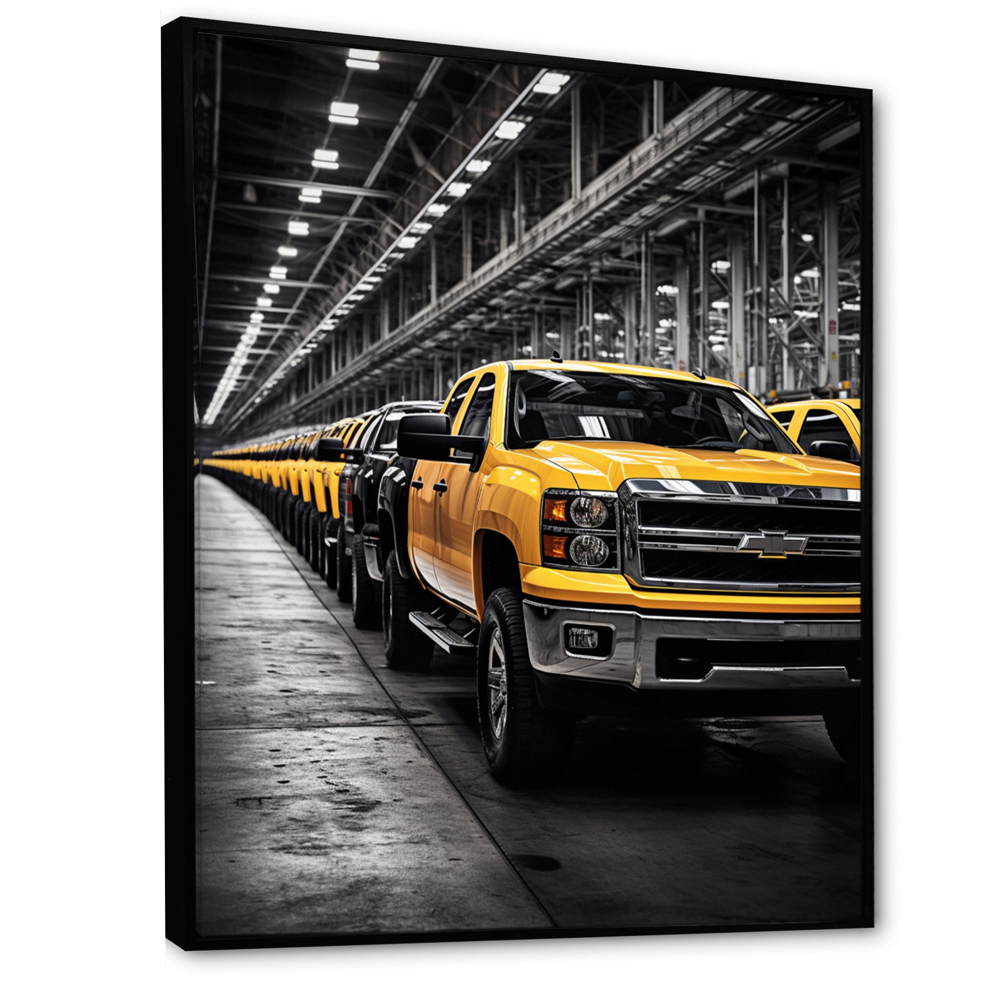 Yellow Pickup Truck Industrial Icons - Pickup Truck Canvas Wall Art