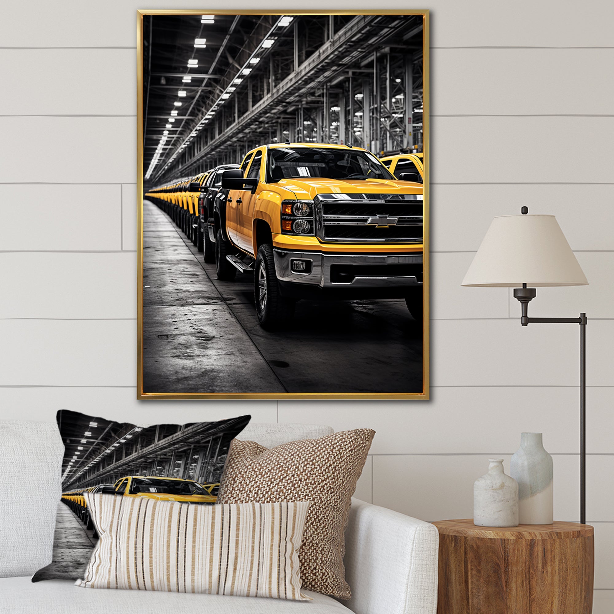 Yellow Pickup Truck Industrial Icons - Pickup Truck Canvas Wall Art
