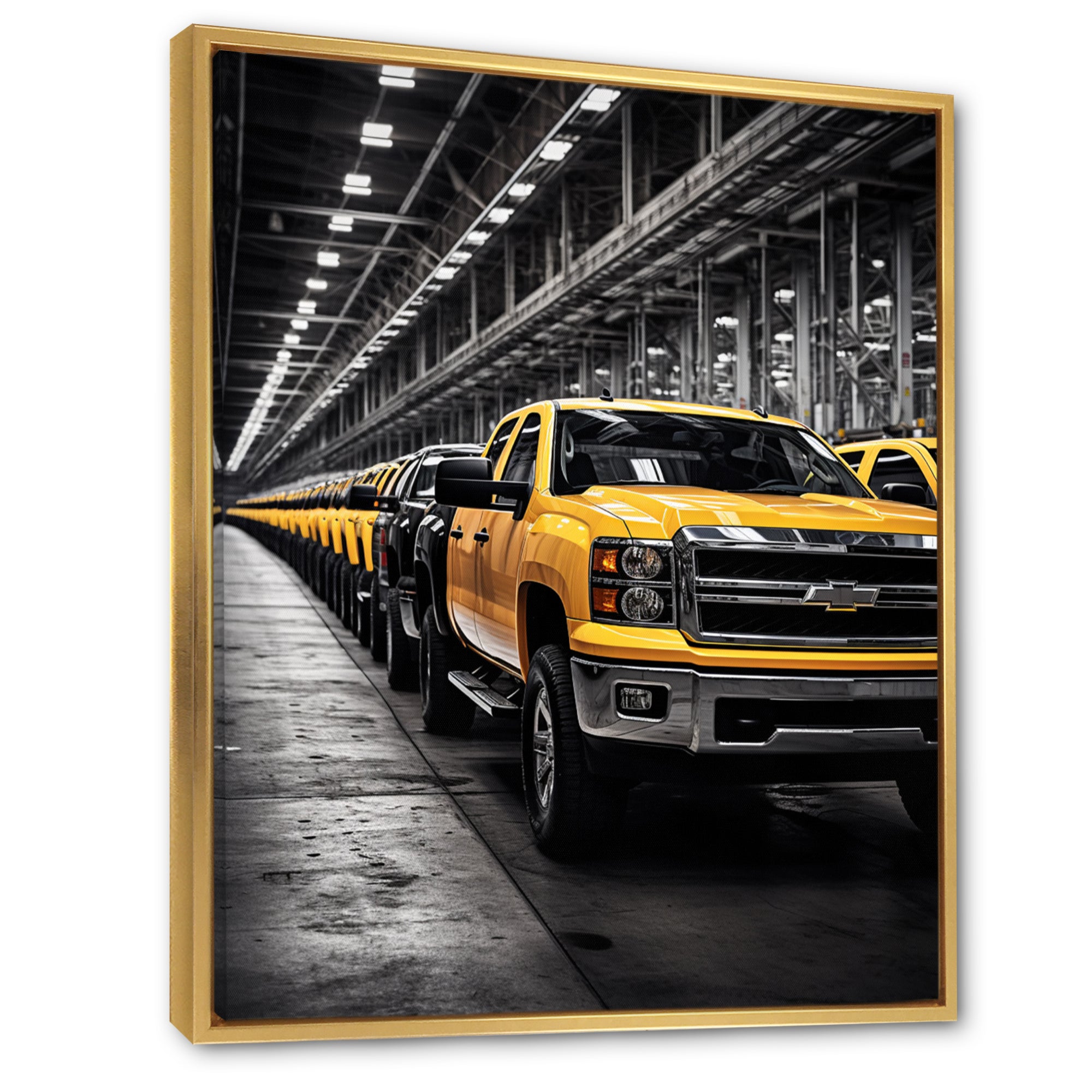 Yellow Pickup Truck Industrial Icons - Pickup Truck Canvas Wall Art