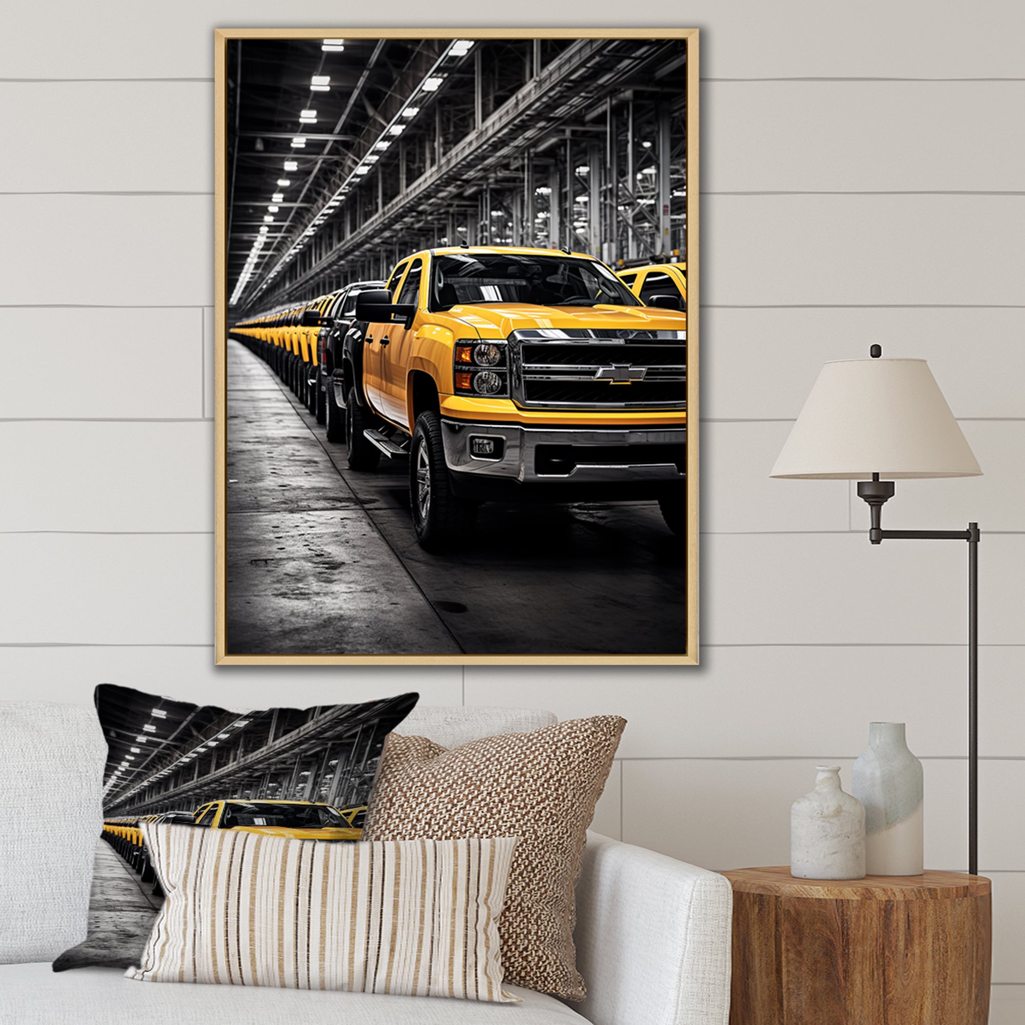 Yellow Pickup Truck Industrial Icons - Pickup Truck Canvas Wall Art