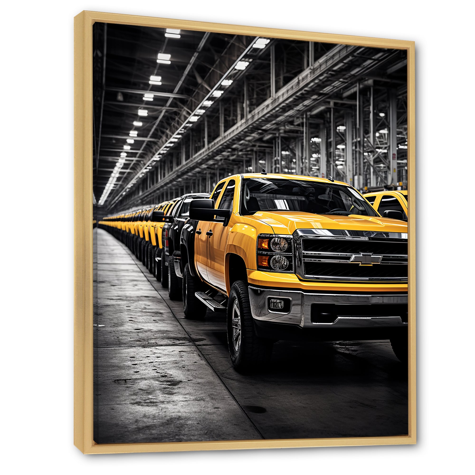 Yellow Pickup Truck Industrial Icons - Pickup Truck Canvas Wall Art