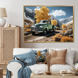 Green Pickup Truck Landscape Adventurers - Pickup Truck Canvas Wall Art