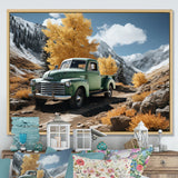 Green Pickup Truck Landscape Adventurers - Pickup Truck Canvas Wall Art