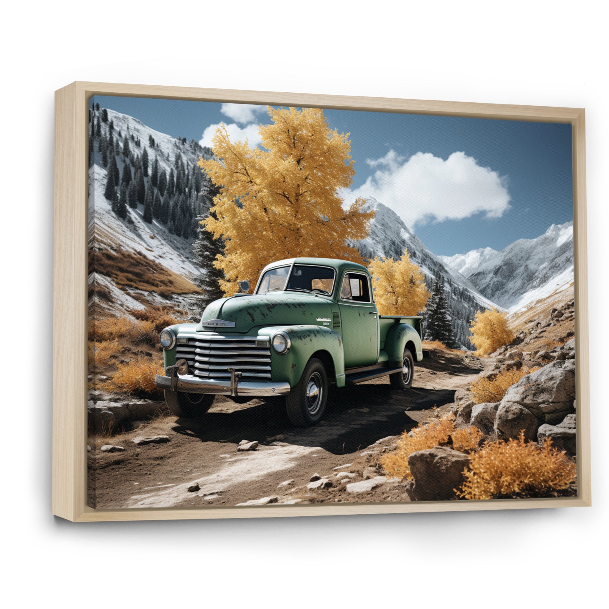 Green Pickup Truck Landscape Adventurers - Pickup Truck Canvas Wall Art