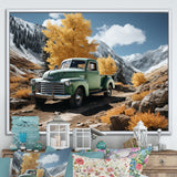 Green Pickup Truck Landscape Adventurers - Pickup Truck Canvas Wall Art