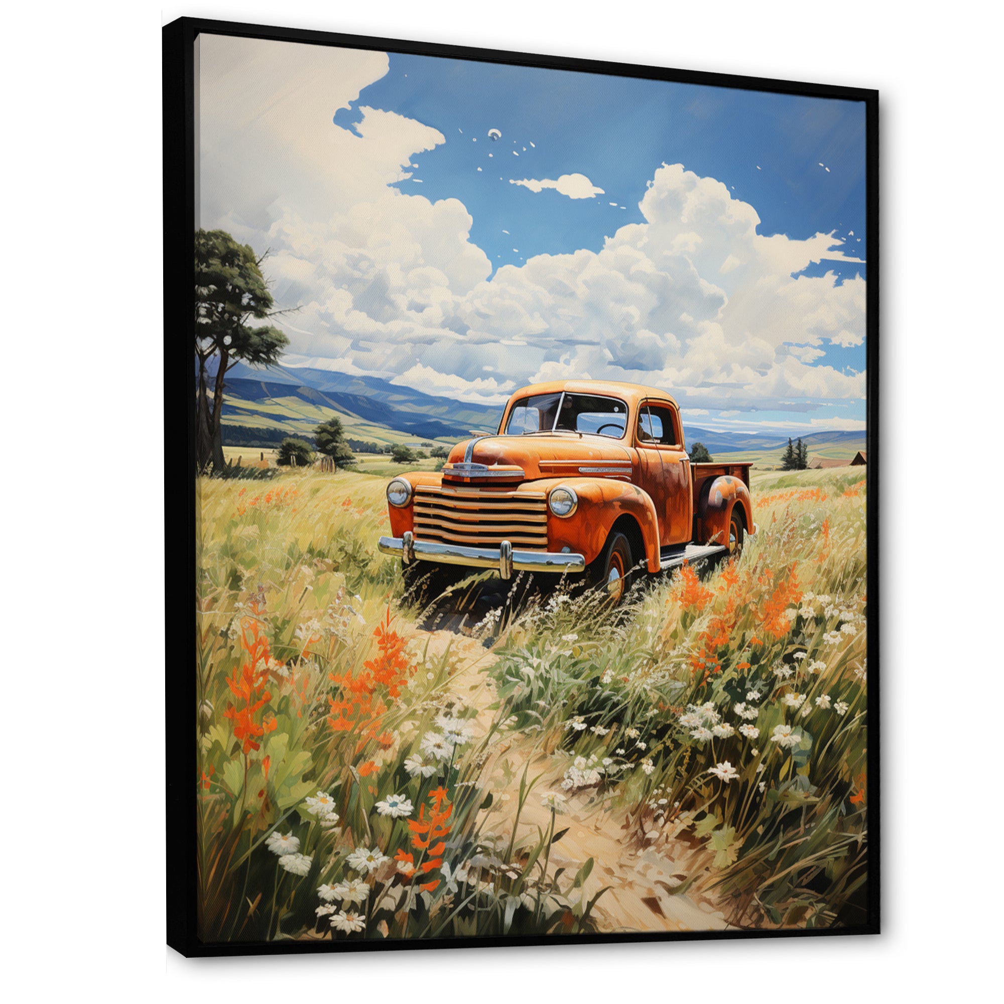 Coral Pickup Truck Luminous Meadows - Pickup Truck Canvas Wall Art
