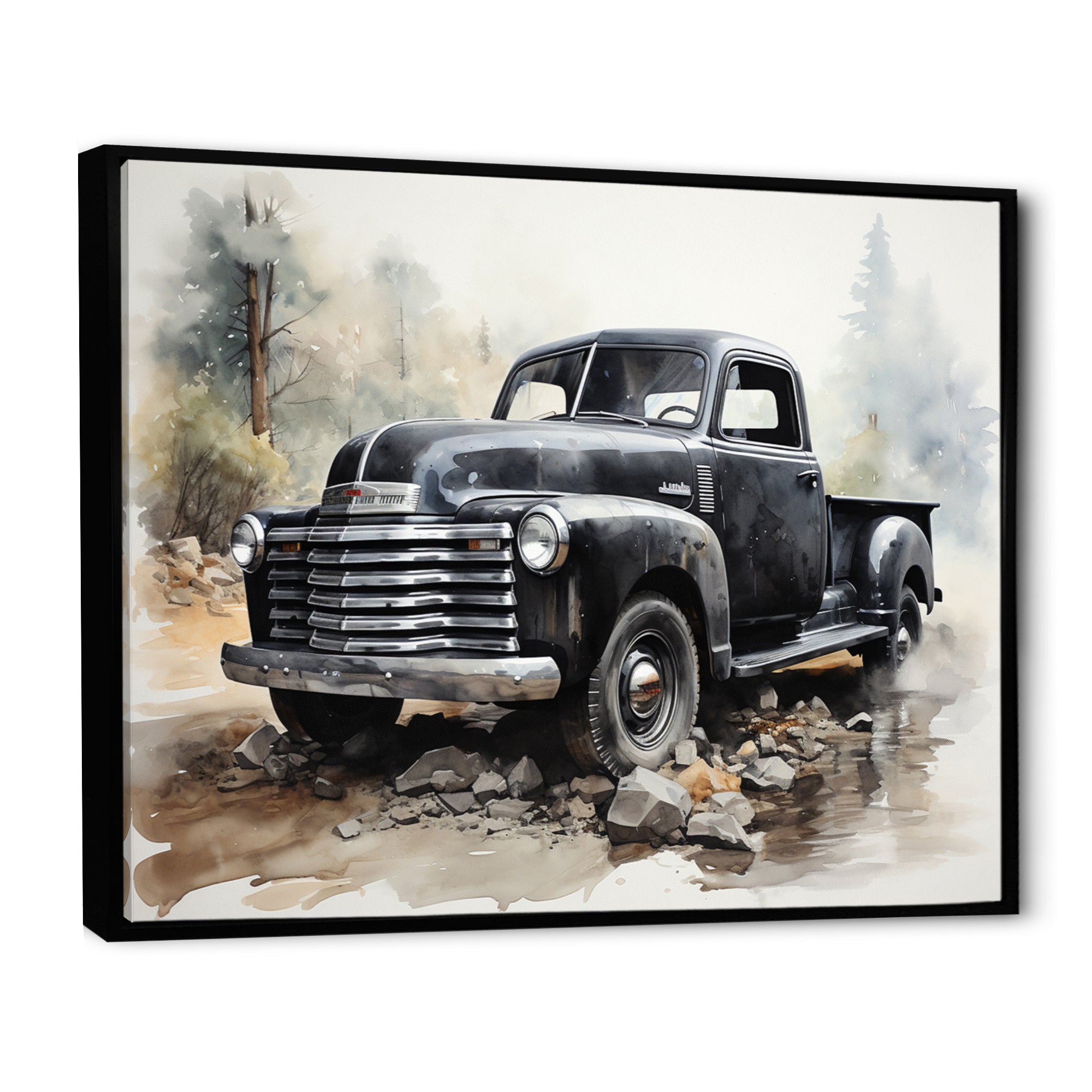 Grey Minimalist Pickup - Pickup Truck Canvas Wall Art