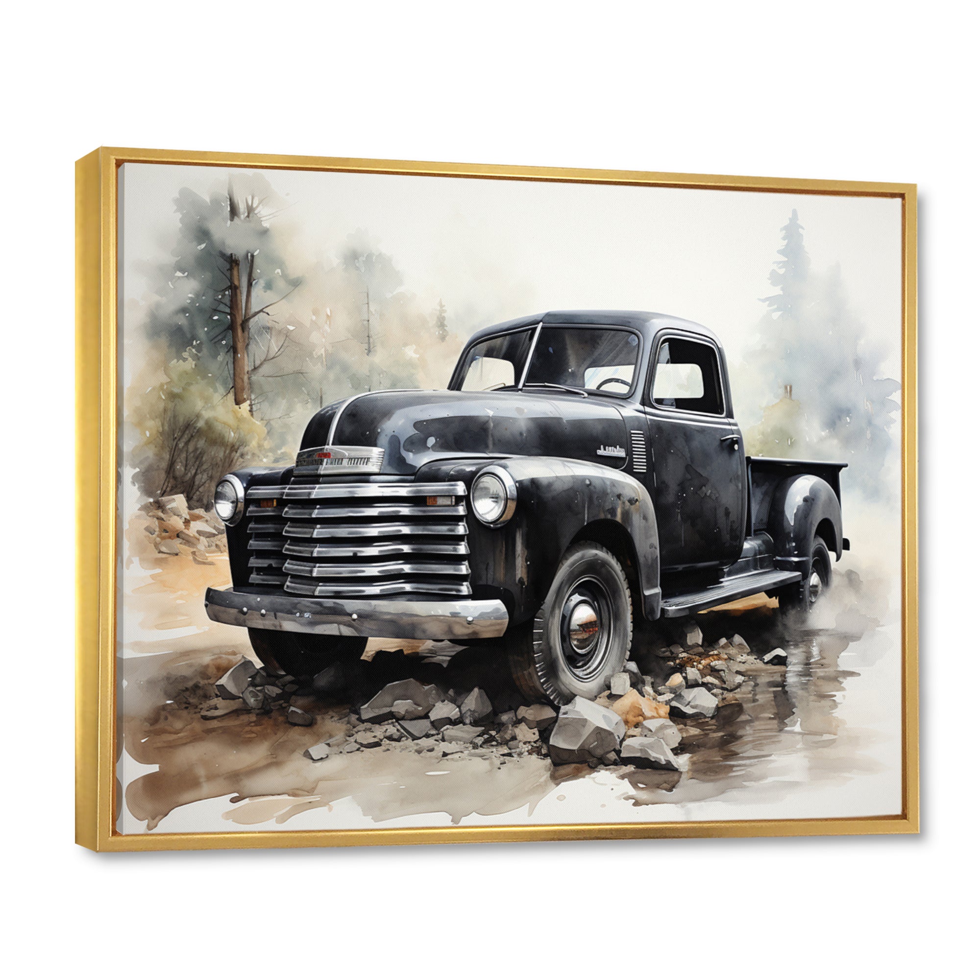 Grey Minimalist Pickup - Pickup Truck Canvas Wall Art