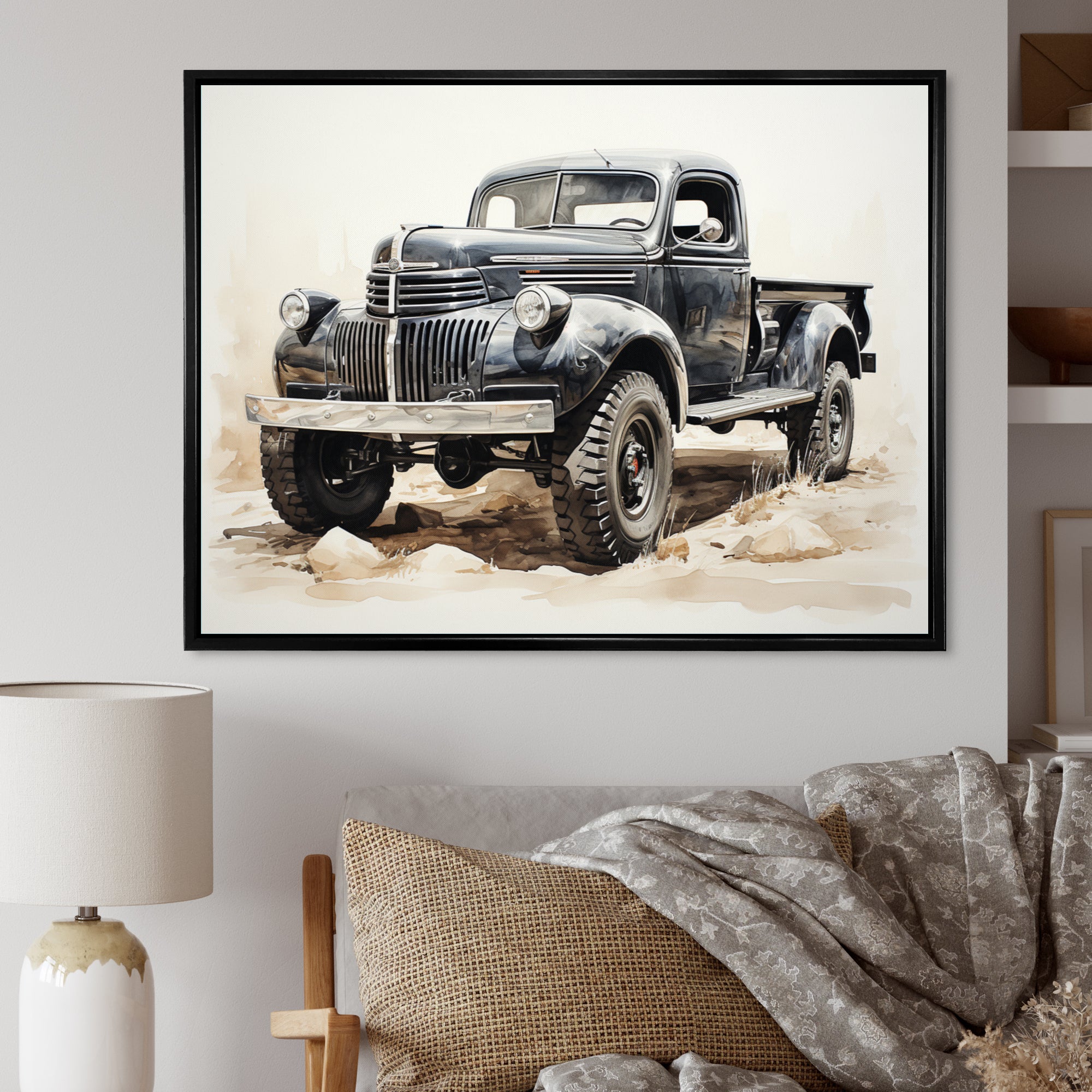 Minimalist Pickup Truck Monochrome - Pickup Truck Canvas Wall Art