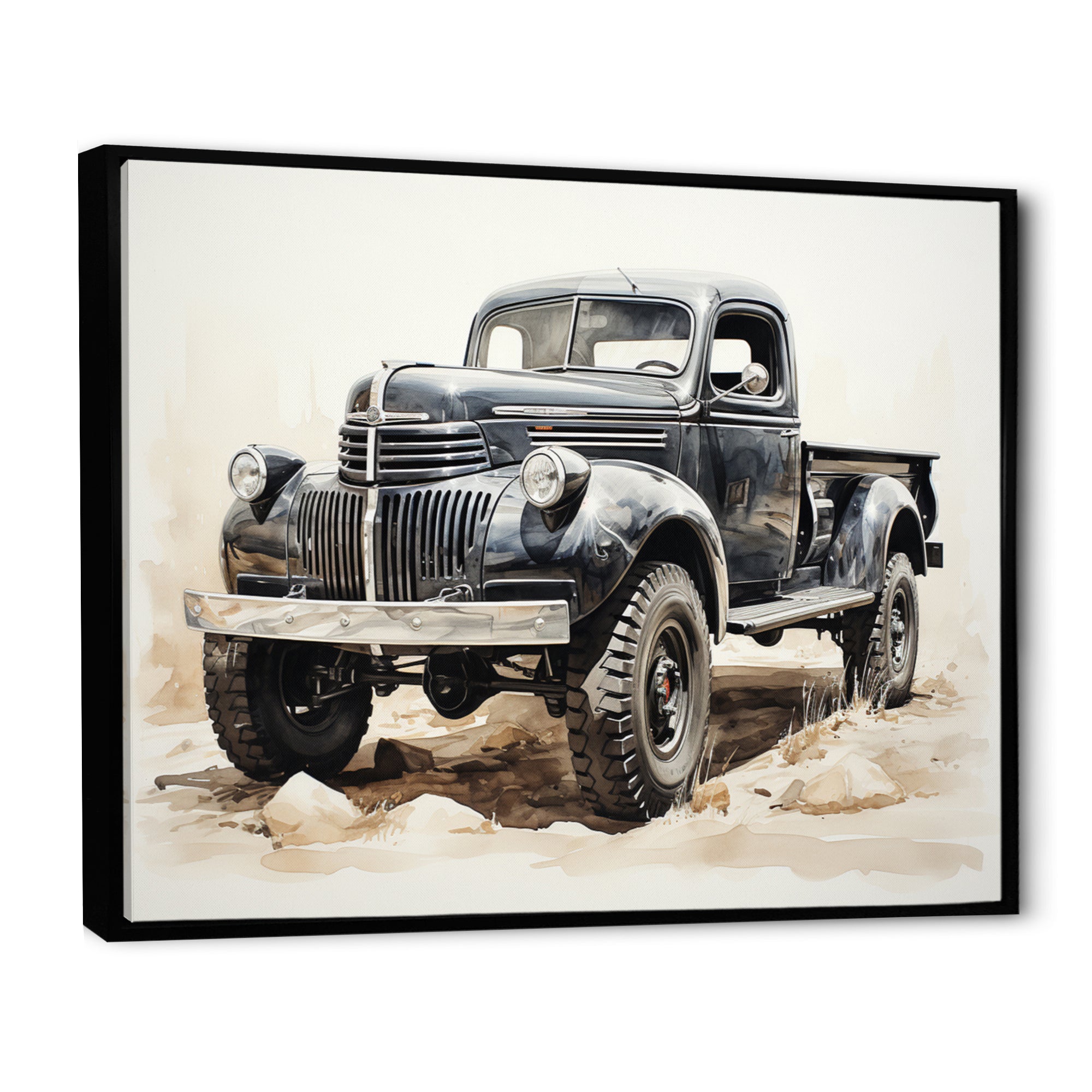 Minimalist Pickup Truck Monochrome - Pickup Truck Canvas Wall Art