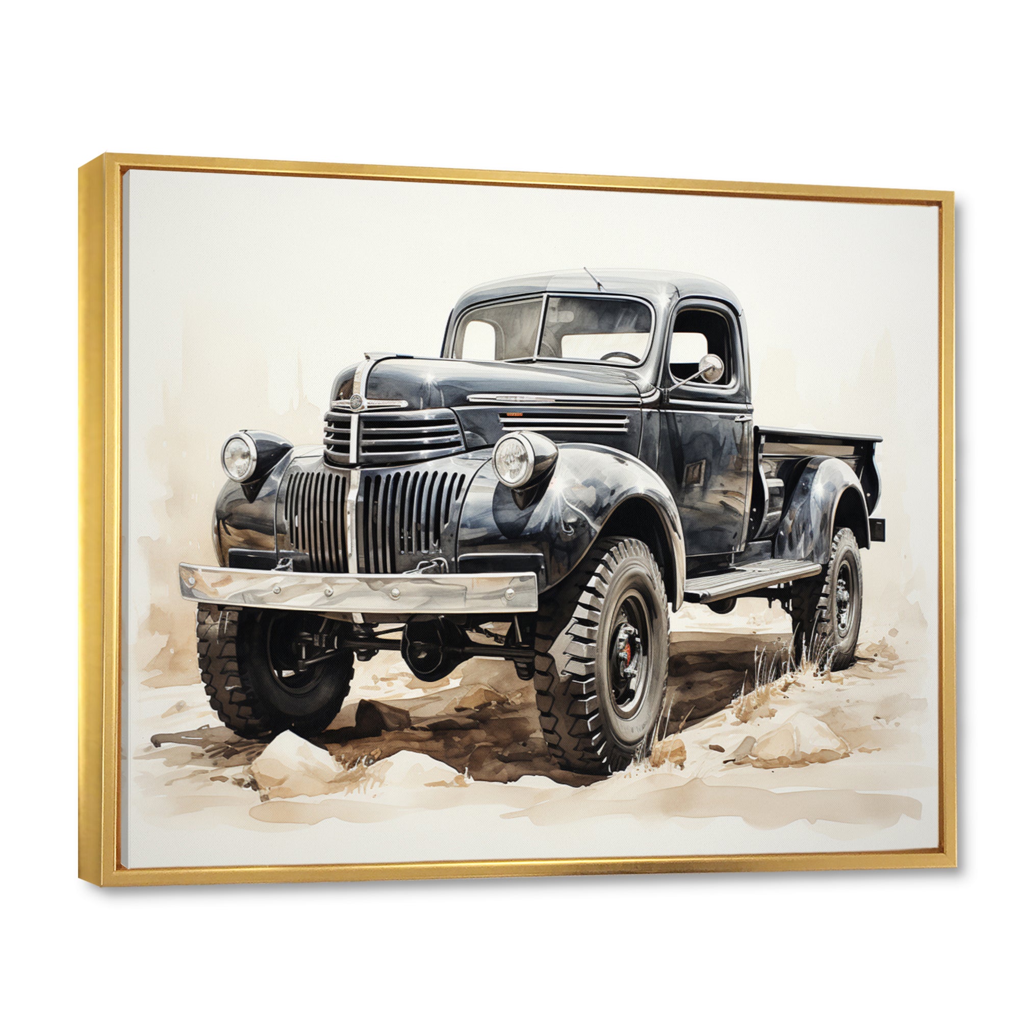 Minimalist Pickup Truck Monochrome - Pickup Truck Canvas Wall Art