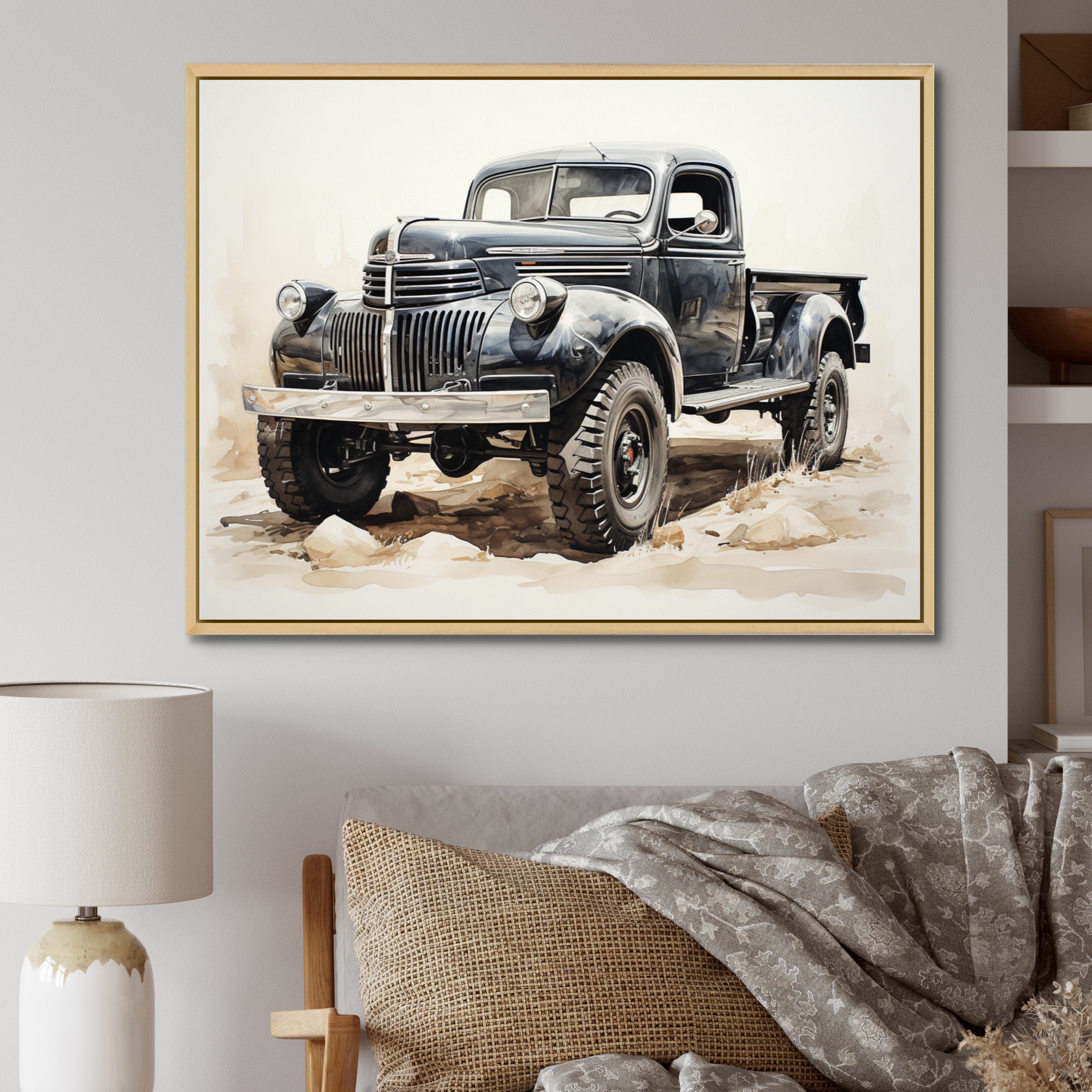 Minimalist Pickup Truck Monochrome - Pickup Truck Canvas Wall Art