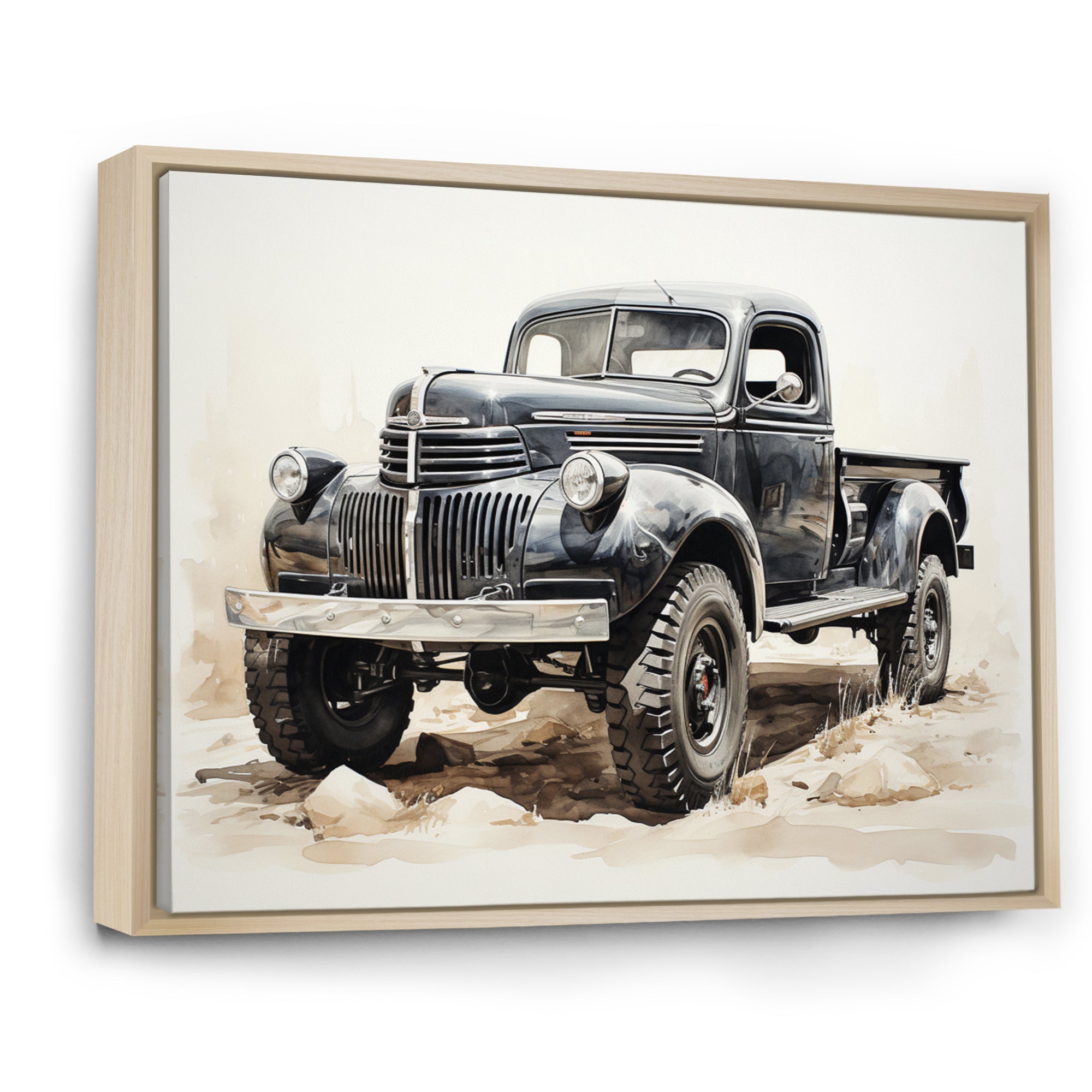 Minimalist Pickup Truck Monochrome - Pickup Truck Canvas Wall Art