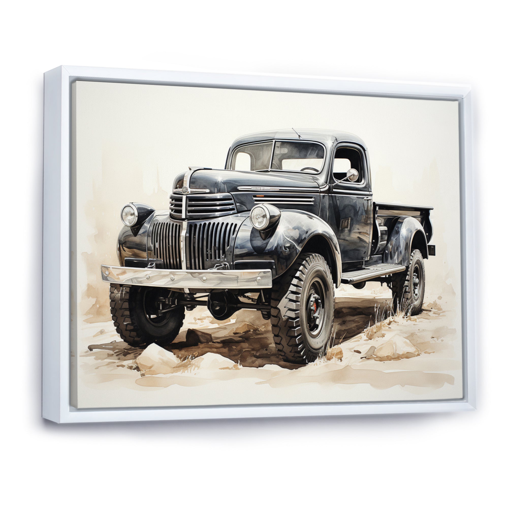 Minimalist Pickup Truck Monochrome - Pickup Truck Canvas Wall Art