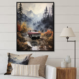 Brown Pickup Truck Misty Mountains - Pickup Truck Canvas Wall Art