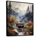 Brown Pickup Truck Misty Mountains - Pickup Truck Canvas Wall Art