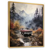 Brown Pickup Truck Misty Mountains - Pickup Truck Canvas Wall Art