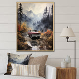 Brown Pickup Truck Misty Mountains - Pickup Truck Canvas Wall Art