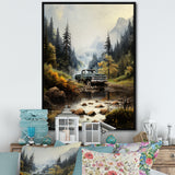 Green Pickup Truck Misty Mountains I - Pickup Truck Canvas Wall Art
