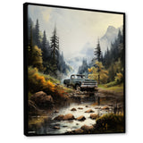 Green Pickup Truck Misty Mountains I - Pickup Truck Canvas Wall Art