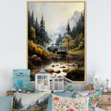 Green Pickup Truck Misty Mountains I - Pickup Truck Canvas Wall Art