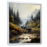 Green Pickup Truck Misty Mountains I - Pickup Truck Canvas Wall Art