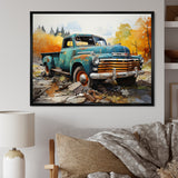 Teal Vintage Pickup Automn Offroad I - Pickup Truck Canvas Wall Art