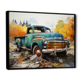 Teal Vintage Pickup Automn Offroad I - Pickup Truck Canvas Wall Art