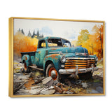 Teal Vintage Pickup Automn Offroad I - Pickup Truck Canvas Wall Art