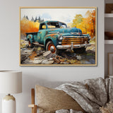 Teal Vintage Pickup Automn Offroad I - Pickup Truck Canvas Wall Art