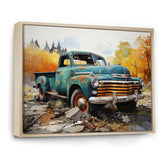 Teal Vintage Pickup Automn Offroad I - Pickup Truck Canvas Wall Art