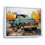 Teal Vintage Pickup Automn Offroad I - Pickup Truck Canvas Wall Art