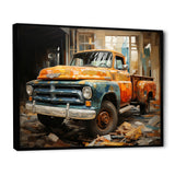 Orange Pickup Truck Mixed Perspective - Pickup Truck Canvas Wall Art