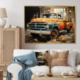 Orange Pickup Truck Mixed Perspective - Pickup Truck Canvas Wall Art
