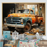 Orange Pickup Truck Mixed Perspective - Pickup Truck Canvas Wall Art