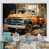Orange Pickup Truck Mixed Perspective - Pickup Truck Canvas Wall Art