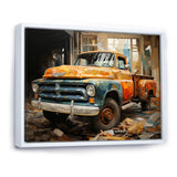 Orange Pickup Truck Mixed Perspective - Pickup Truck Canvas Wall Art