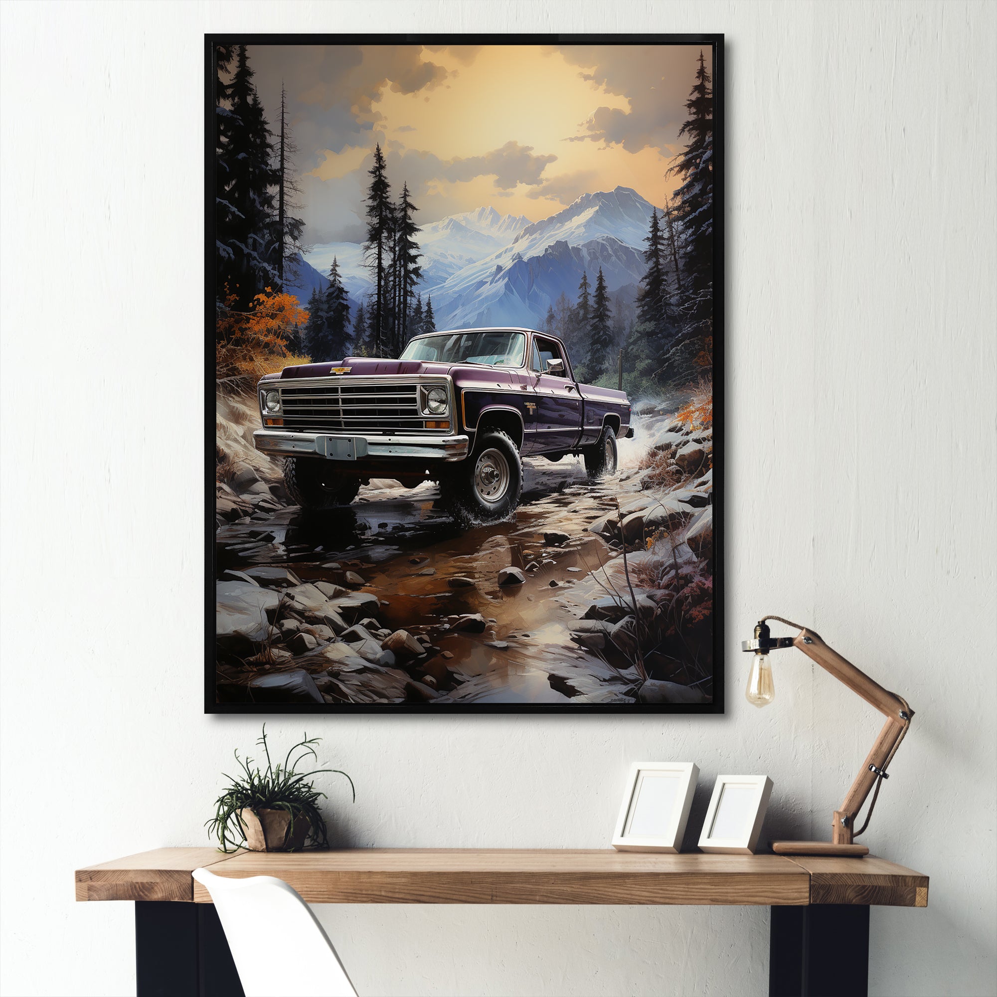 Pickup Truck Mountain Majesty - Pickup Truck Canvas Wall Art