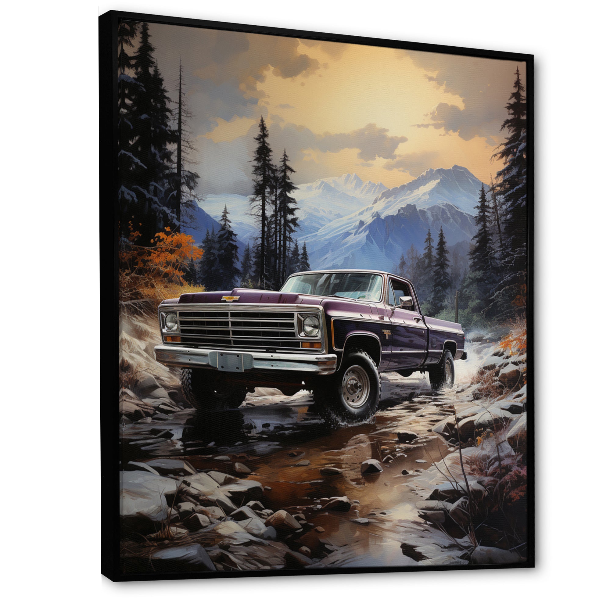 Pickup Truck Mountain Majesty - Pickup Truck Canvas Wall Art
