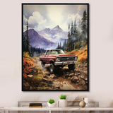 Red Pickup Truck Mountain Majesty - Pickup Truck Canvas Wall Art