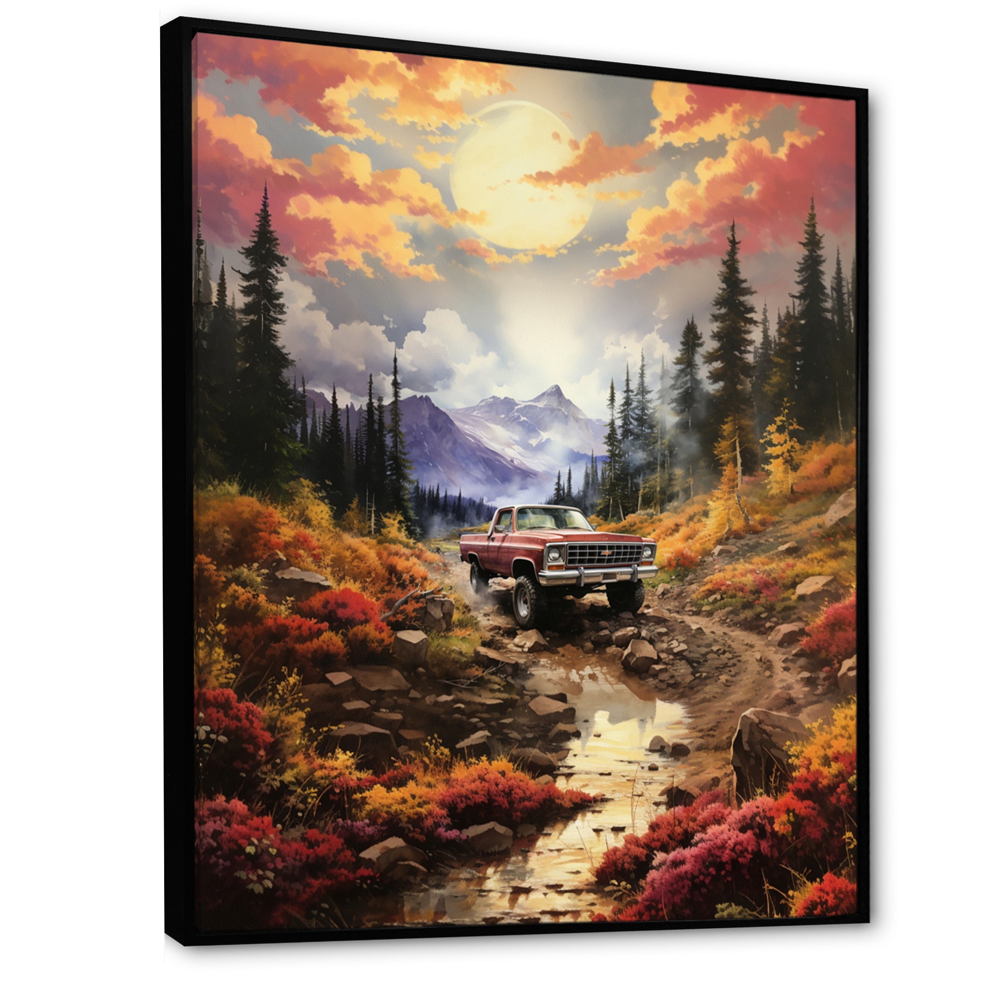 Yellow Pickup Truck Mountain Majesty - Pickup Truck Canvas Wall Art
