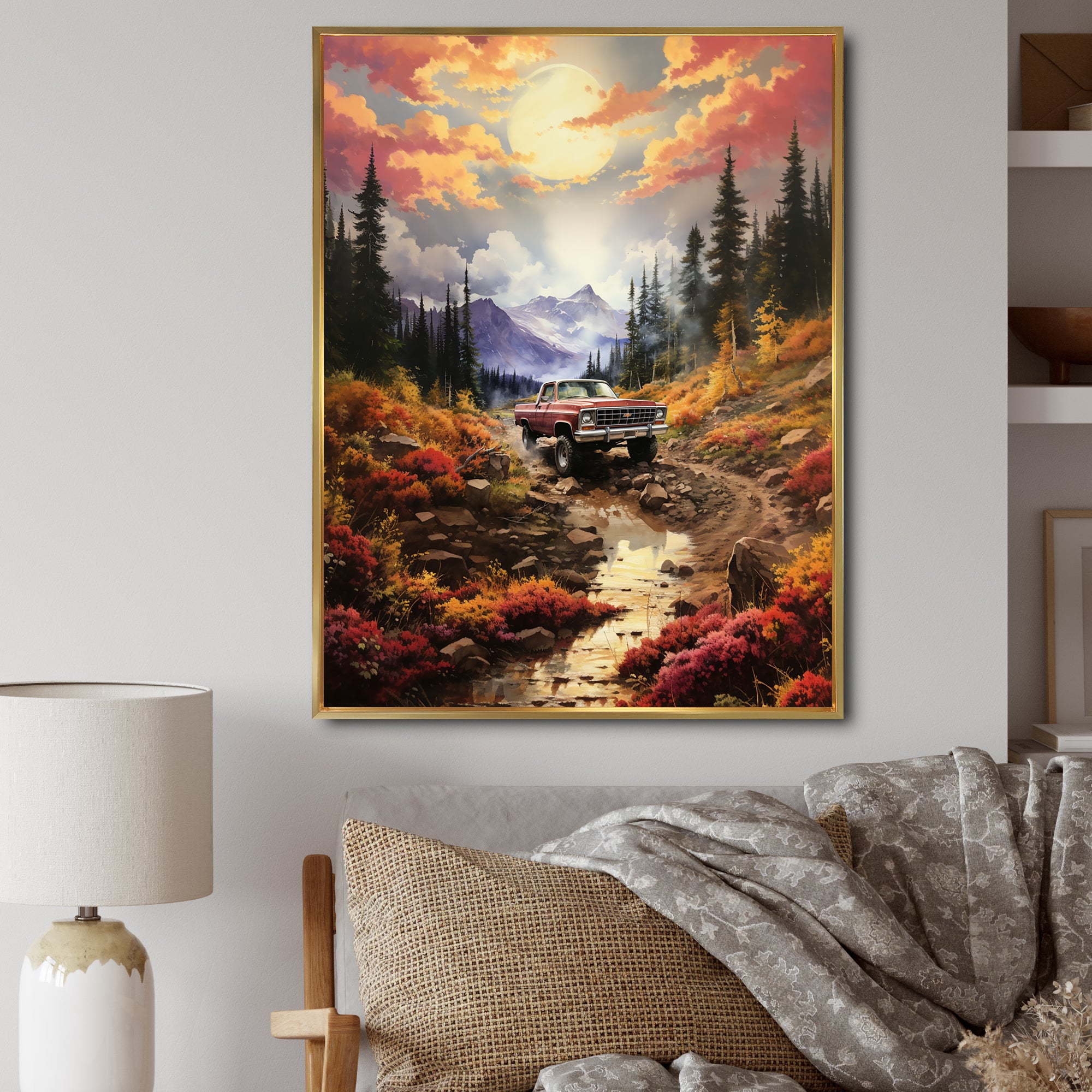 Yellow Pickup Truck Mountain Majesty - Pickup Truck Canvas Wall Art