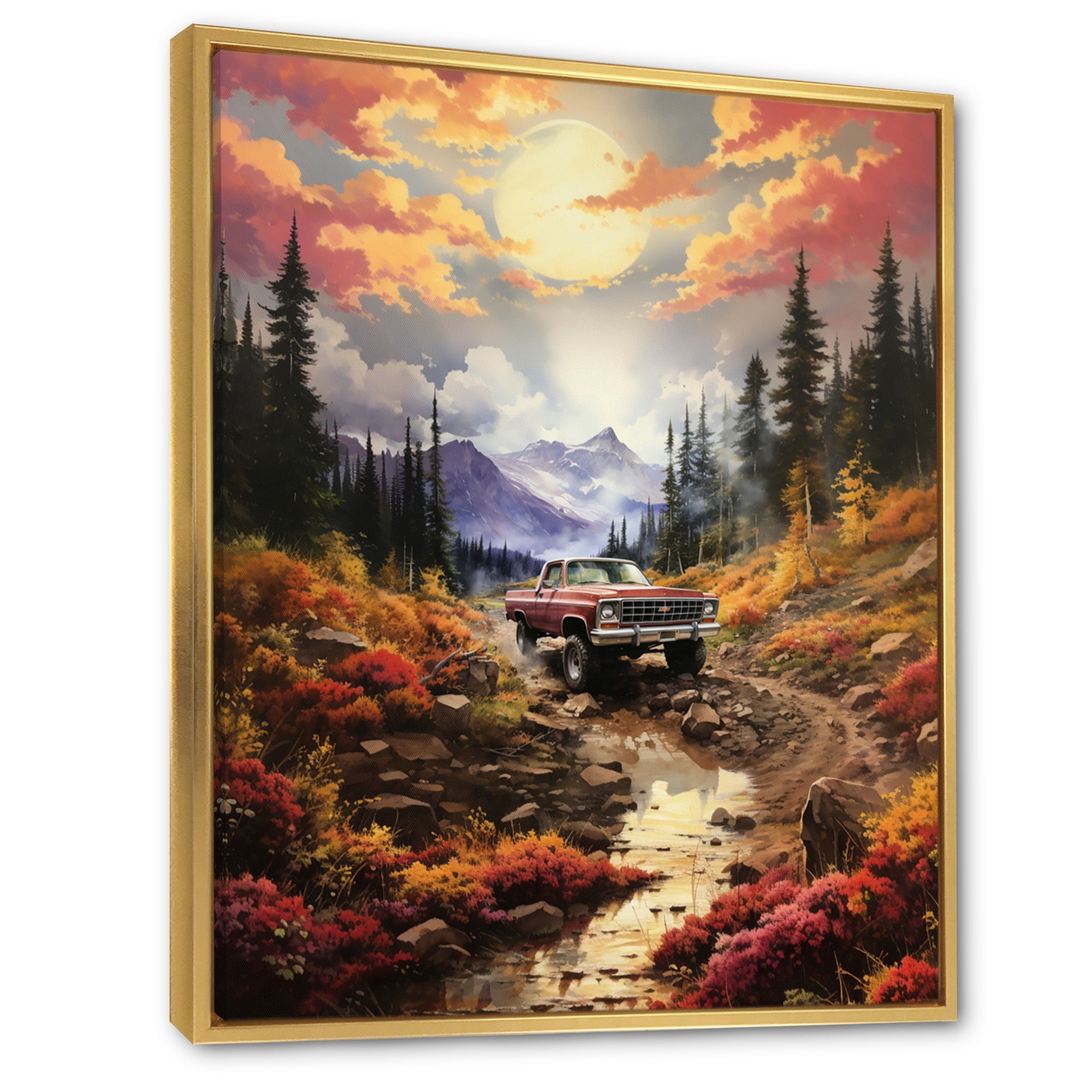 Yellow Pickup Truck Mountain Majesty - Pickup Truck Canvas Wall Art