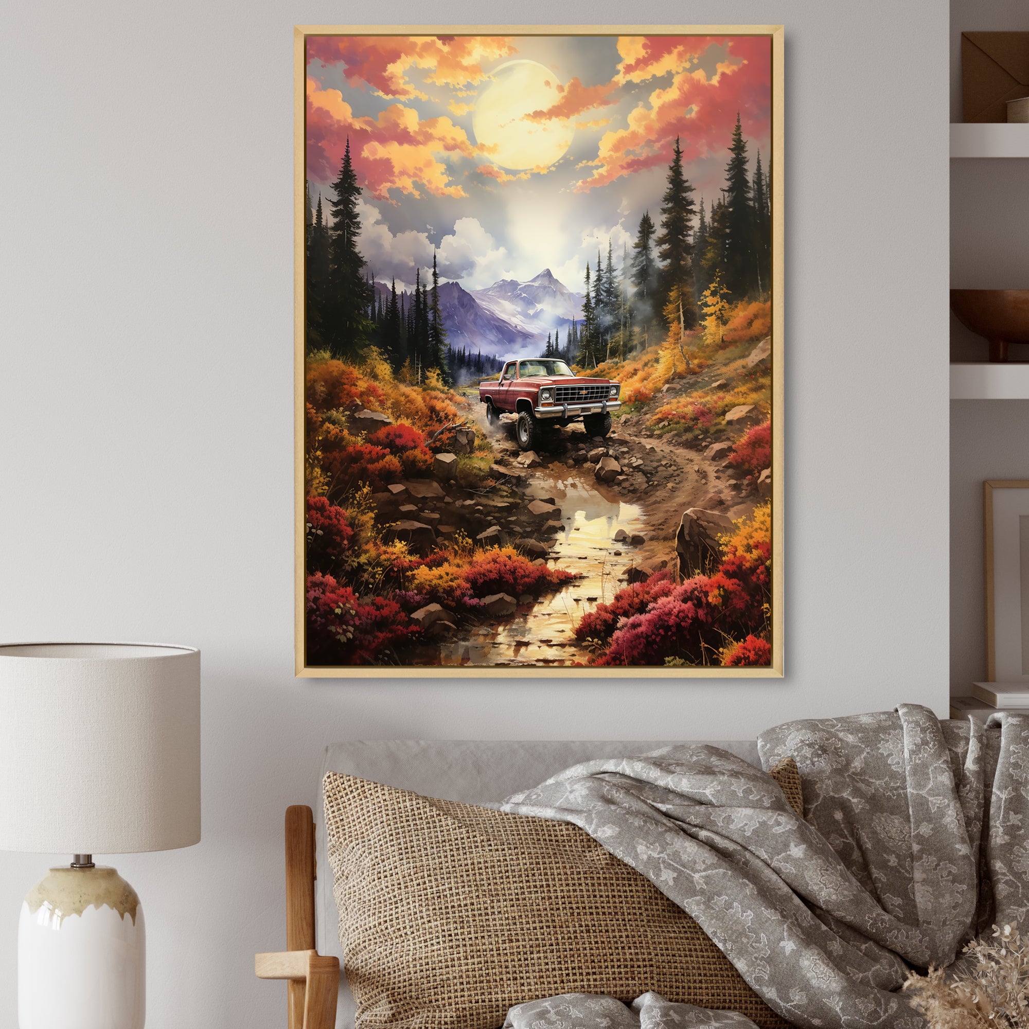 Yellow Pickup Truck Mountain Majesty - Pickup Truck Canvas Wall Art