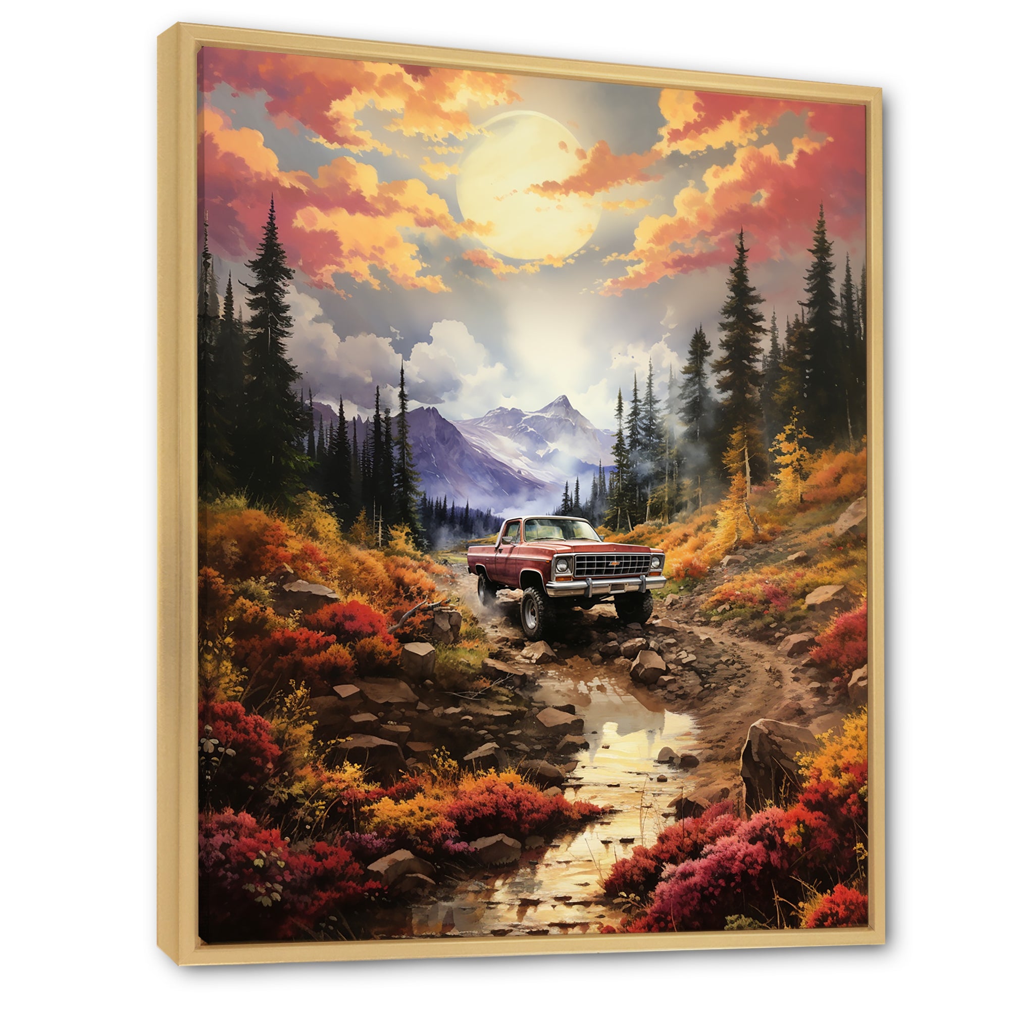 Yellow Pickup Truck Mountain Majesty - Pickup Truck Canvas Wall Art
