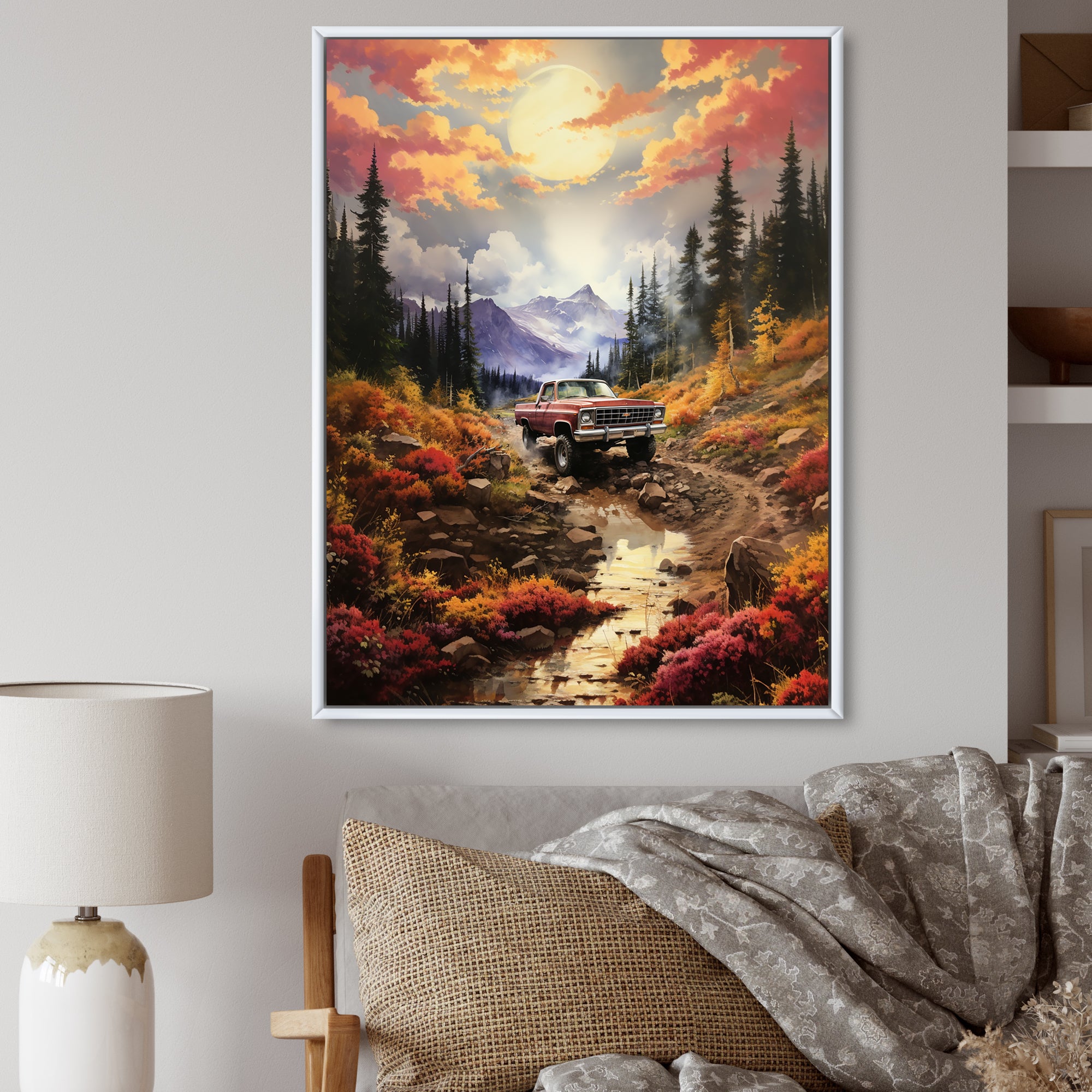 Yellow Pickup Truck Mountain Majesty - Pickup Truck Canvas Wall Art