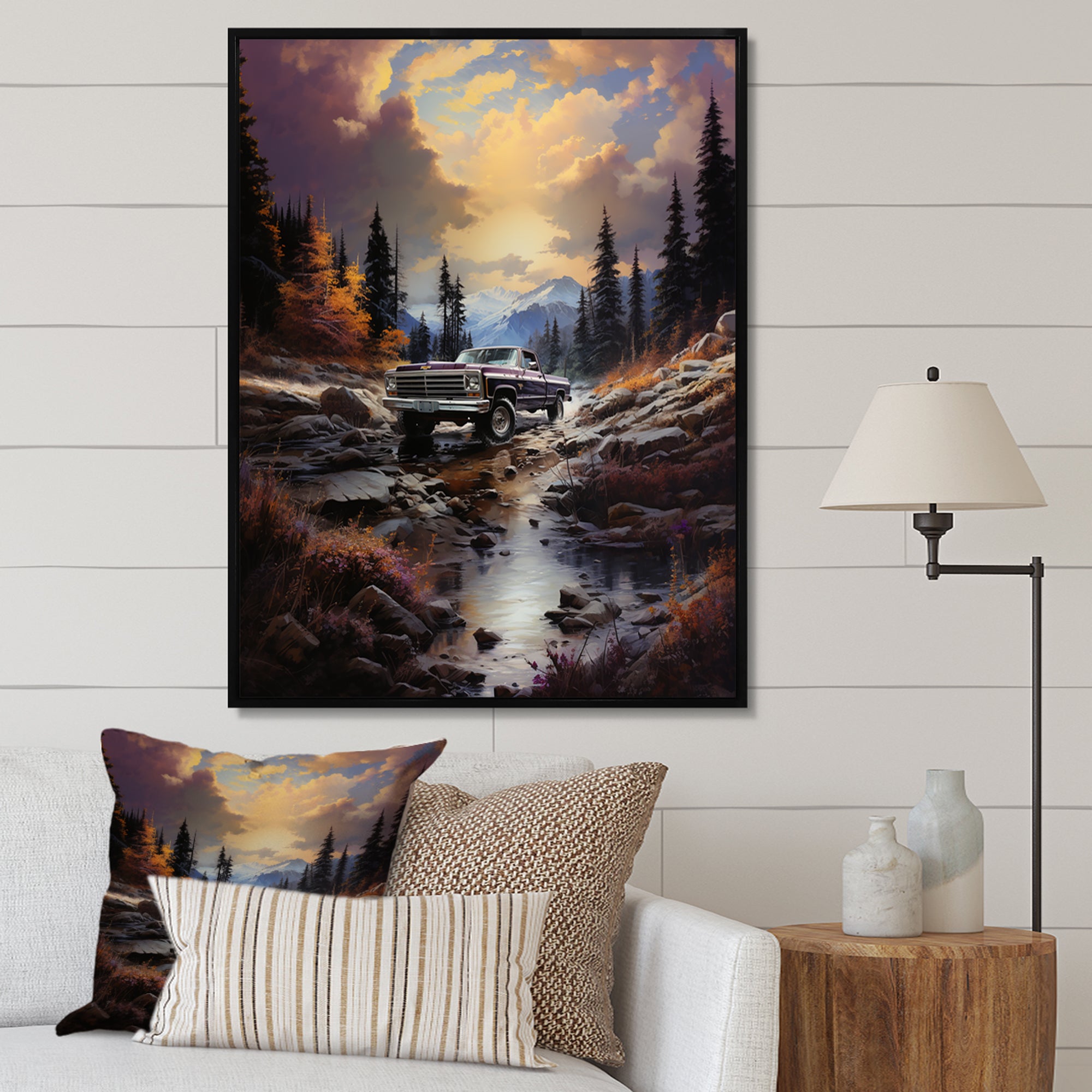 Brown Pickup Truck Mountain Majesty I - Pickup Truck Canvas Wall Art