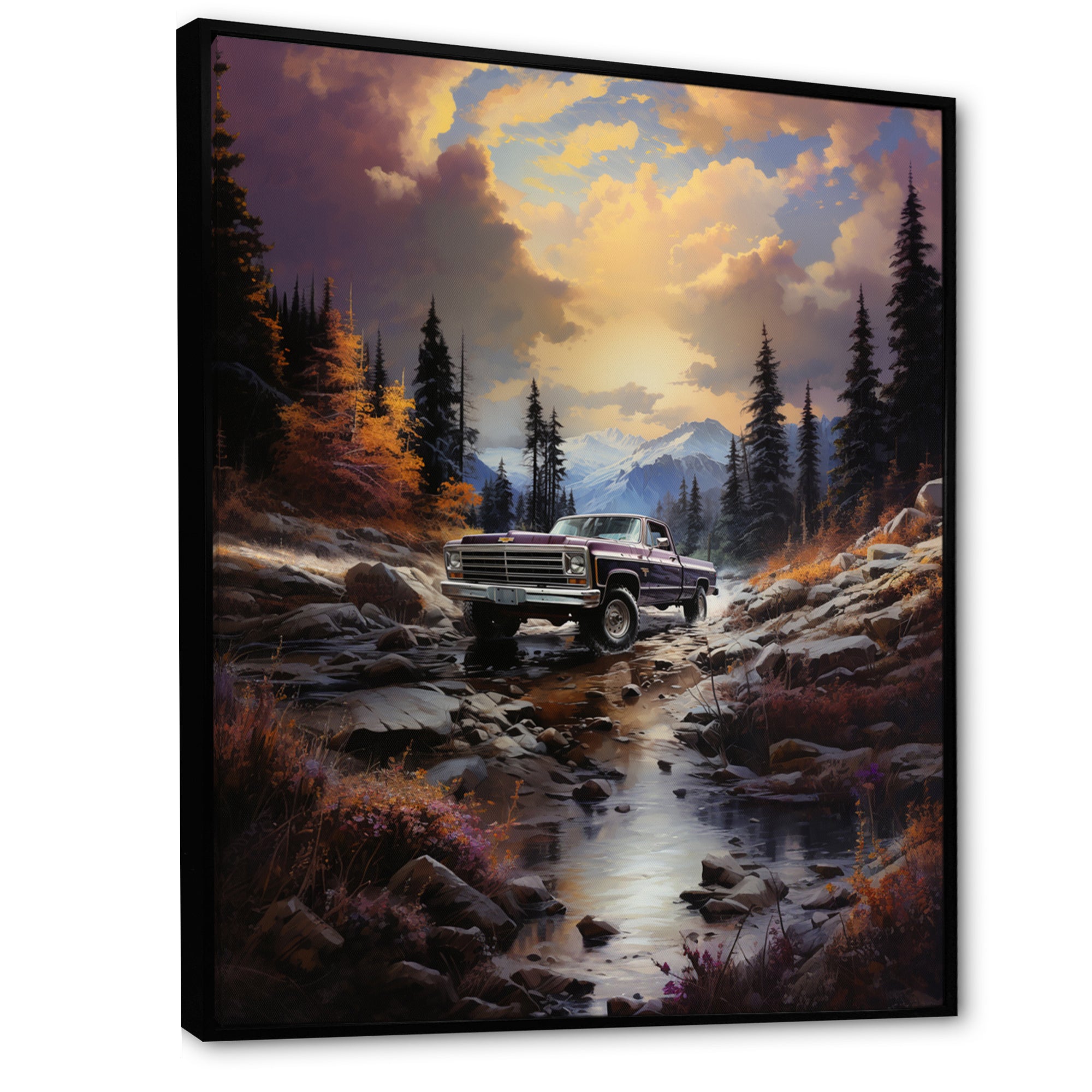 Brown Pickup Truck Mountain Majesty I - Pickup Truck Canvas Wall Art