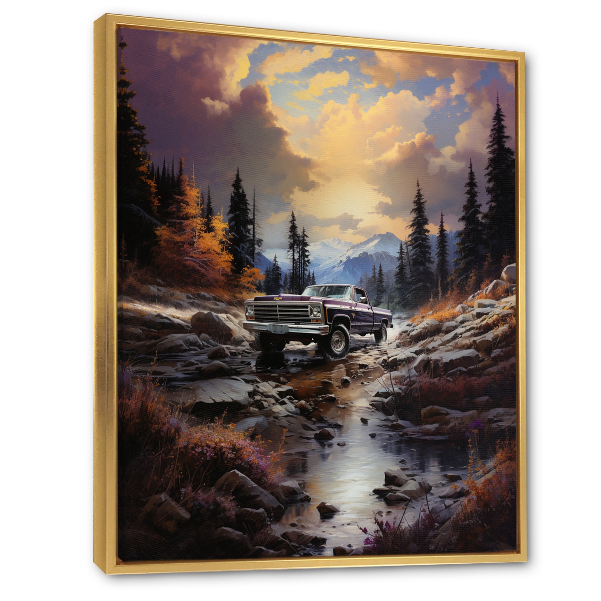Brown Pickup Truck Mountain Majesty I - Pickup Truck Canvas Wall Art