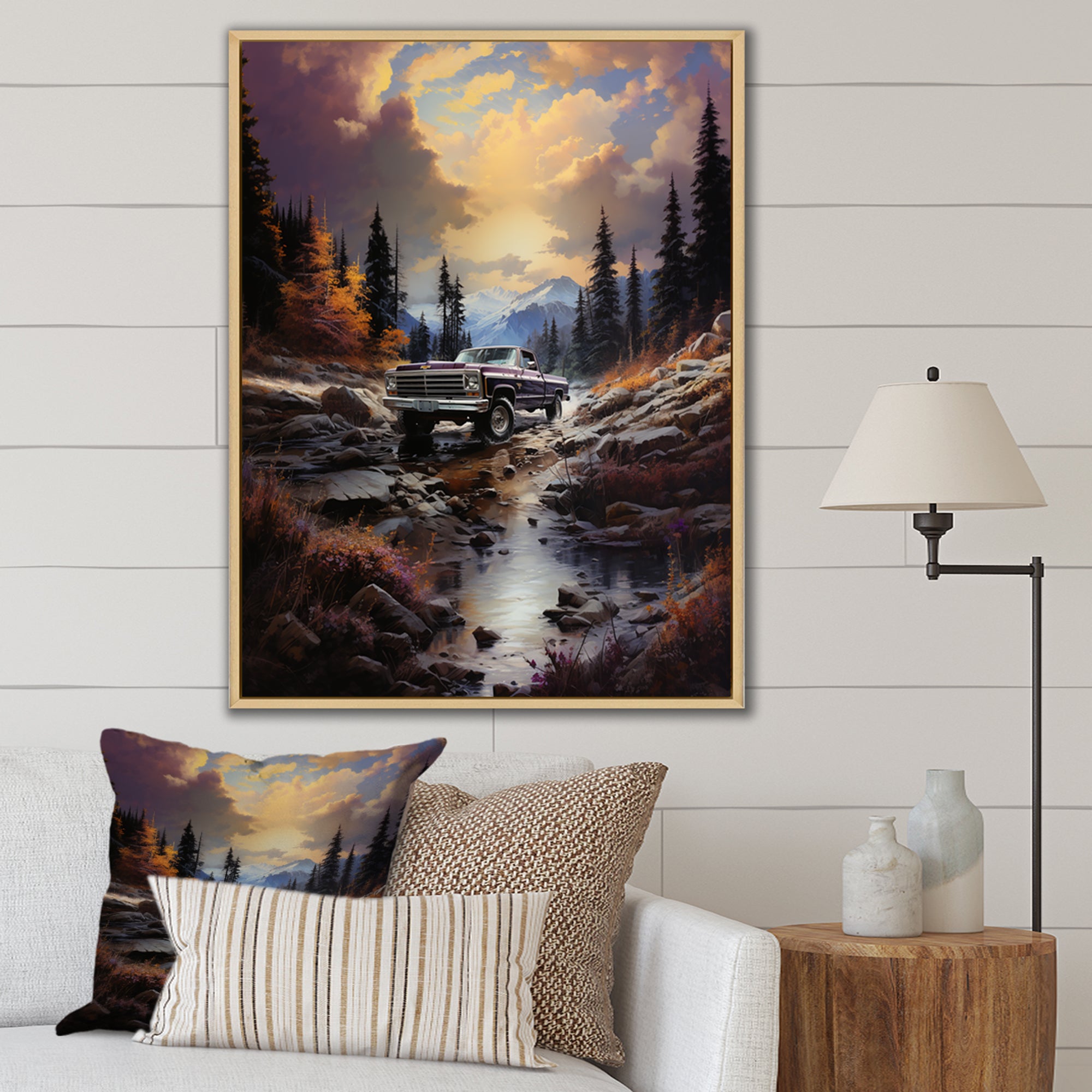 Brown Pickup Truck Mountain Majesty I - Pickup Truck Canvas Wall Art